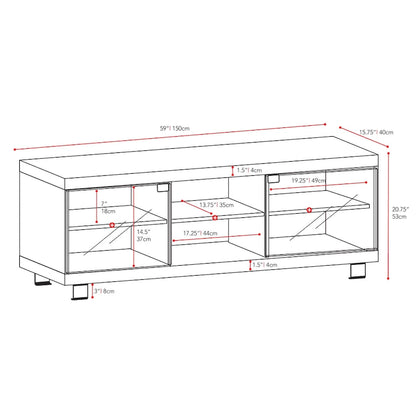 Meuble TV Holland avec portes vitrées, pour téléviseurs jusqu'à 75 pouces