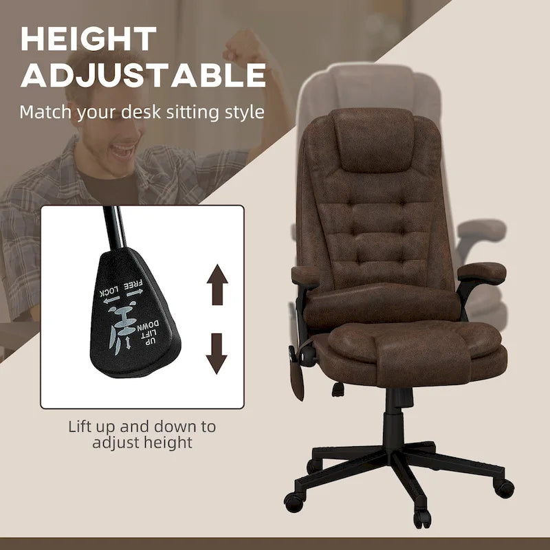 Fauteuil de bureau massant et vibrant HOMCOM à 6 points avec fonction chauffante, fauteuil de direction en microfibre à dossier haut inclinable