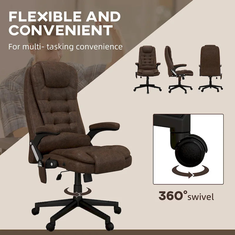 Fauteuil de bureau massant et vibrant HOMCOM à 6 points avec fonction chauffante, fauteuil de direction en microfibre à dossier haut inclinable