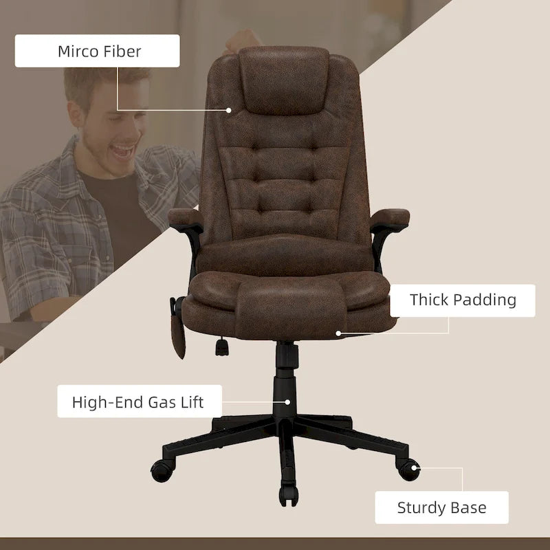 Fauteuil de bureau massant et vibrant HOMCOM à 6 points avec fonction chauffante, fauteuil de direction en microfibre à dossier haut inclinable