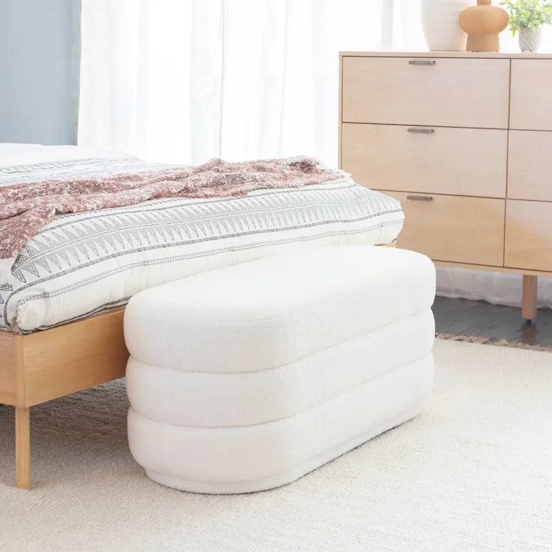 Pouf oblong blanc Halley en sherpa