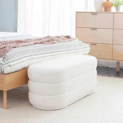 Halley White Oblong Sherpa Ottoman