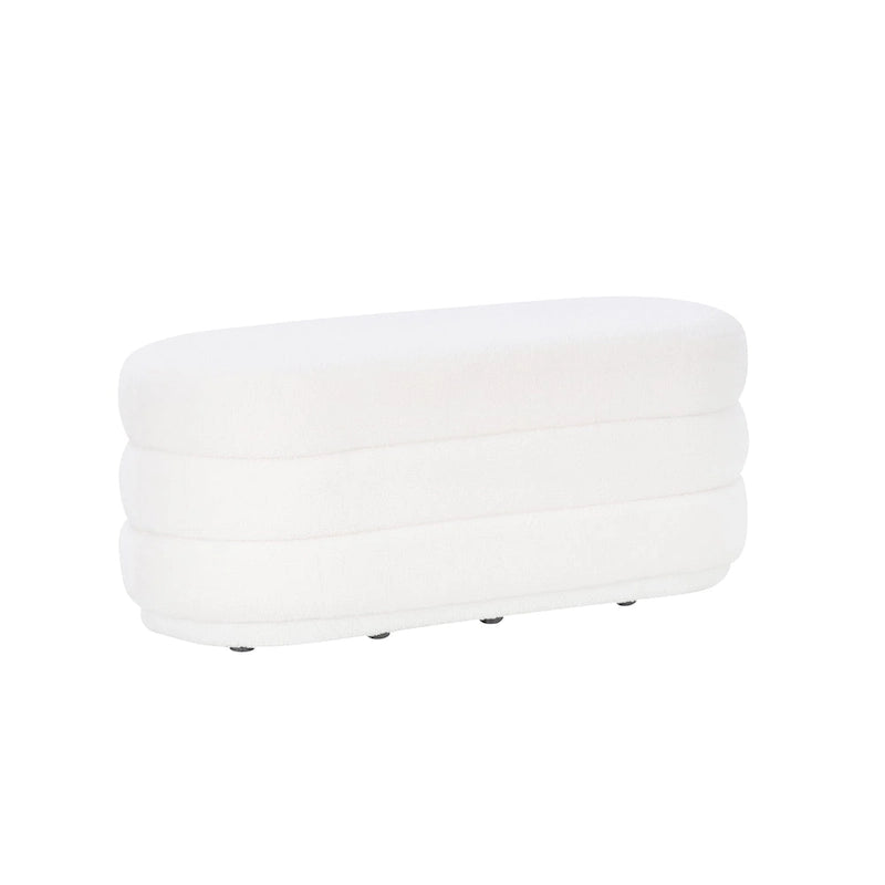 Pouf oblong blanc Halley en sherpa