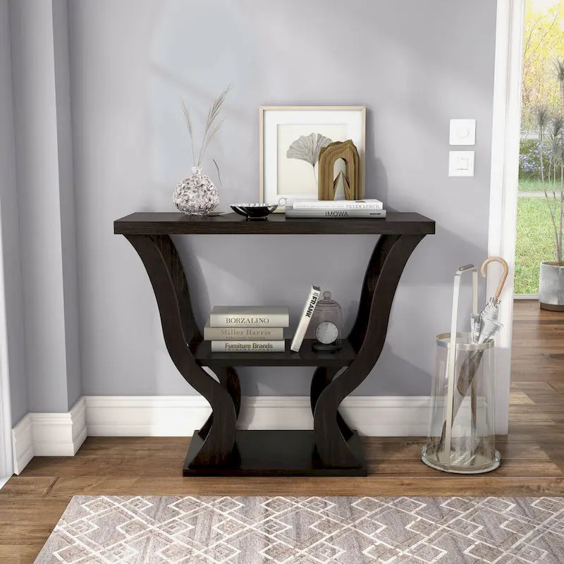 DH BASIC Transitional Espresso 39-inch Console Table with Open-Shelf by Denhour