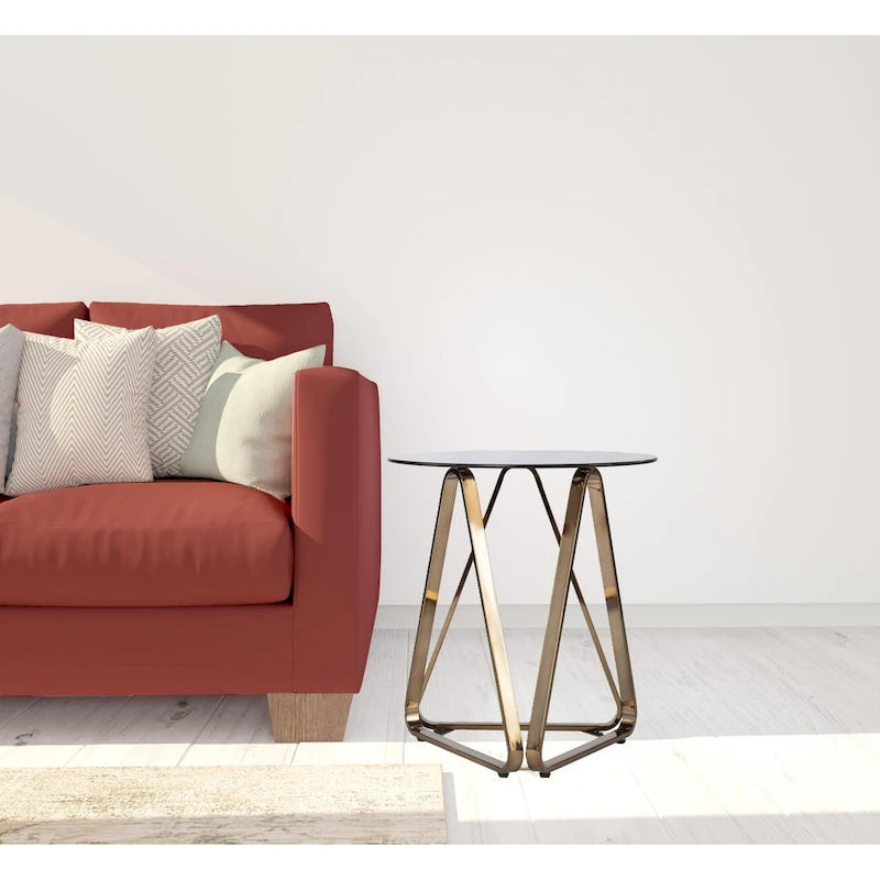 Table d'appoint ronde en fer et verre à champagne - 22 x 22 x 24,25