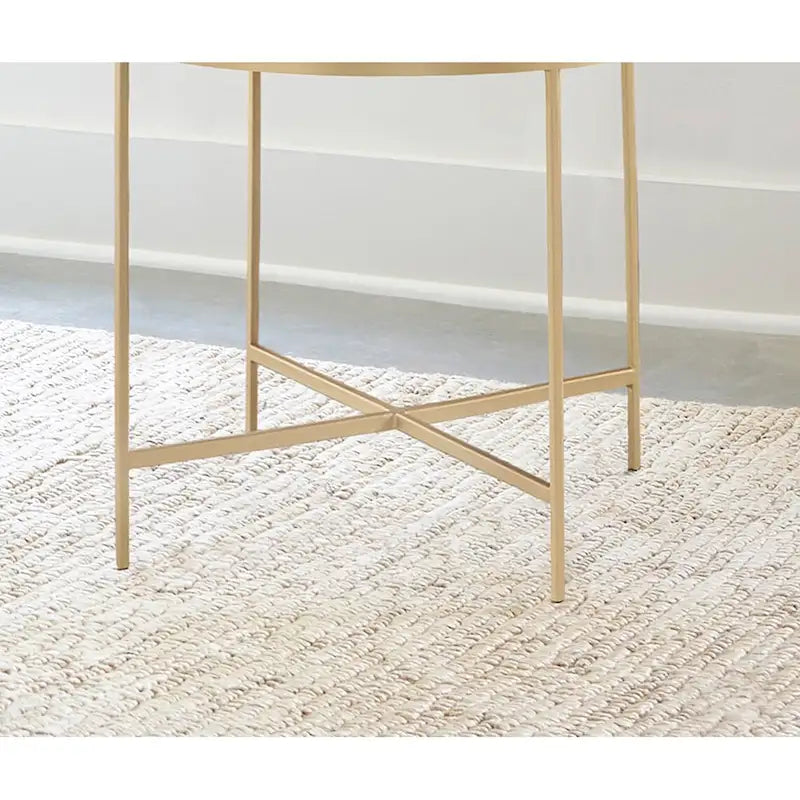 Table d'appoint ronde en faux marbre avec pieds en métal blanc et doré