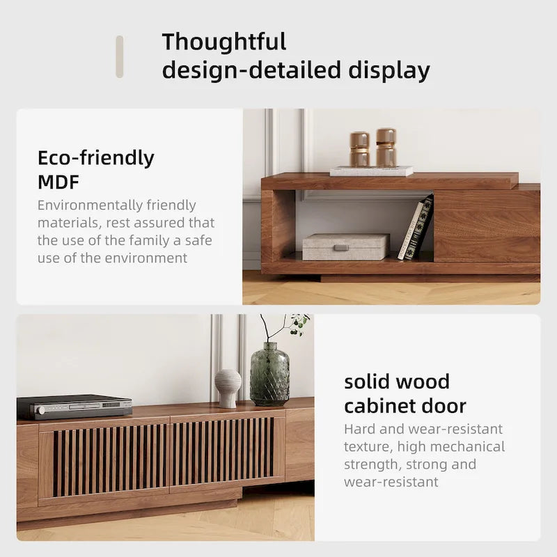 Meuble TV moderne rétractable et extensible avec 4 tiroirs, jusqu'à 262 cm (103 pouces) - 199,4 cm (78,54 po) de profondeur x 40 cm (15,74 po) de largeur x 35 cm (13,78 po) de hauteur