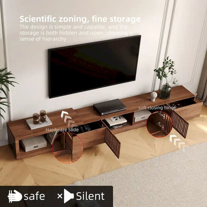 Meuble TV moderne rétractable et extensible avec 4 tiroirs, jusqu'à 262 cm (103 pouces) - 199,4 cm (78,54 po) de profondeur x 40 cm (15,74 po) de largeur x 35 cm (13,78 po) de hauteur