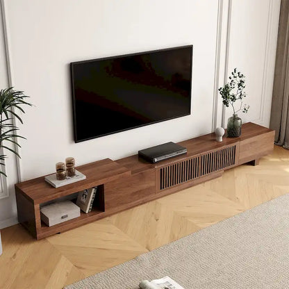 Meuble TV moderne rétractable et extensible avec 4 tiroirs, jusqu'à 262 cm (103 pouces) - 199,4 cm (78,54 po) de profondeur x 40 cm (15,74 po) de largeur x 35 cm (13,78 po) de hauteur