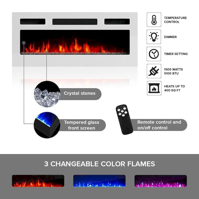 Cheminée électrique Duke 01 WH-EF, meuble TV 63 pouces