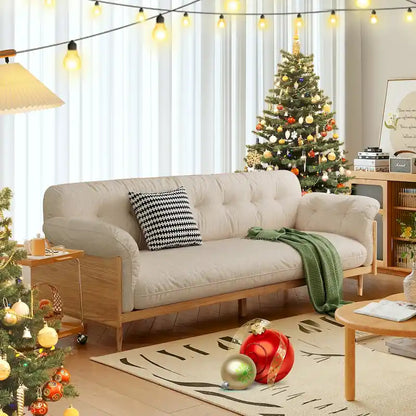 Canapé 3 places moderne JASIWAY en coton et lin, beige