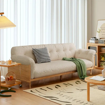 Canapé 3 places moderne JASIWAY en coton et lin, beige