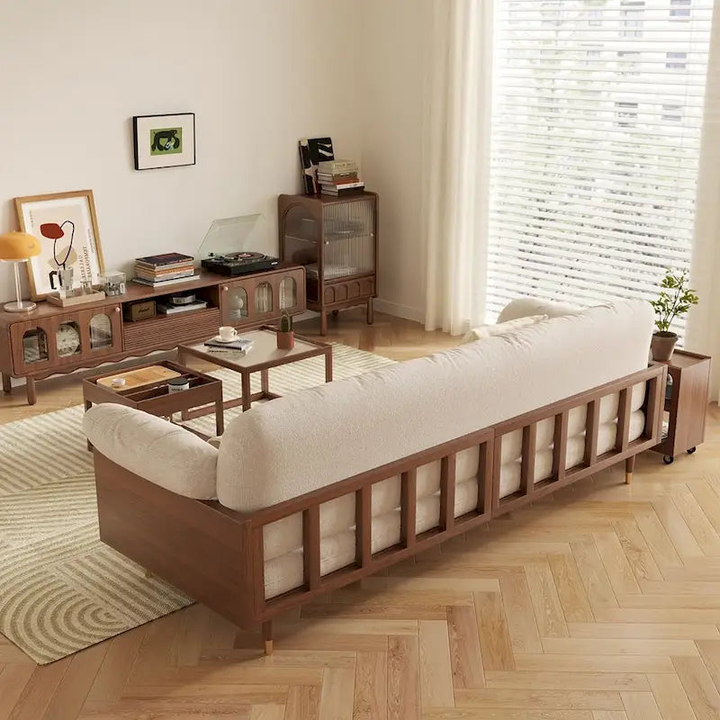 Canapé 3 places moderne JASIWAY en coton et lin, beige