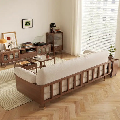 Canapé 3 places moderne JASIWAY en coton et lin, beige