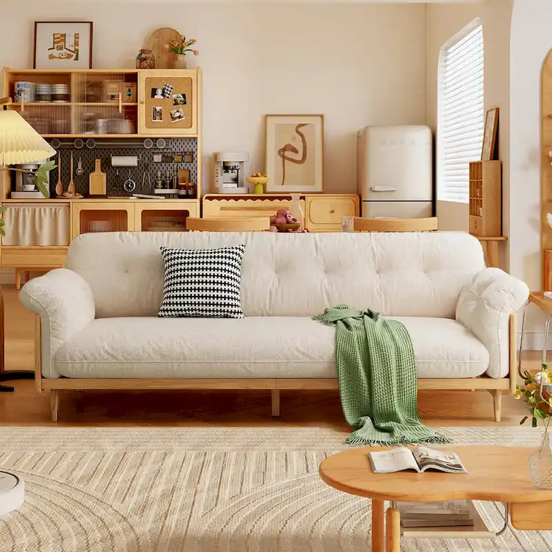 Canapé 3 places moderne JASIWAY en coton et lin, beige