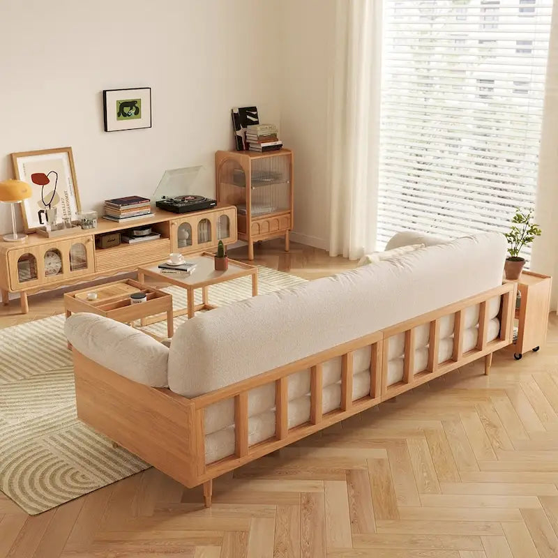 Canapé 3 places moderne JASIWAY en coton et lin, beige