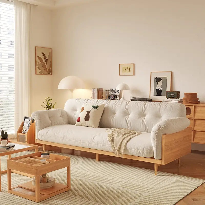 Canapé 3 places moderne JASIWAY en coton et lin, beige