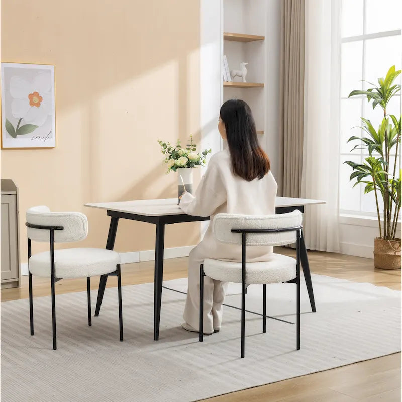 Chaises de salle à manger rondes modernes en bouclette Burbank de Roundhill Furniture, lot de 2