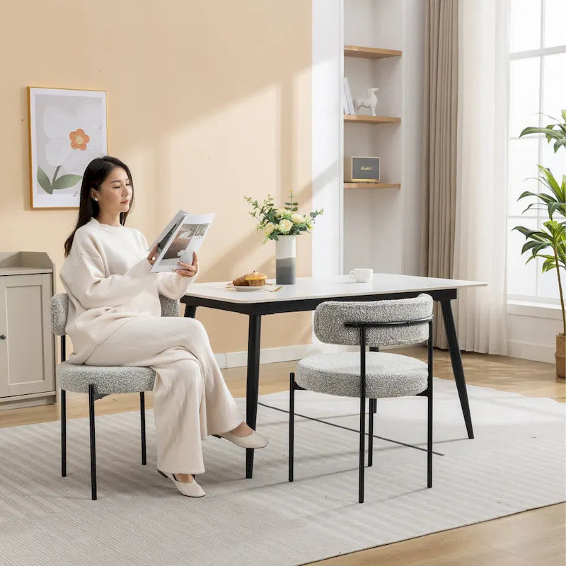 Chaises de salle à manger rondes modernes en bouclette Burbank de Roundhill Furniture, lot de 2