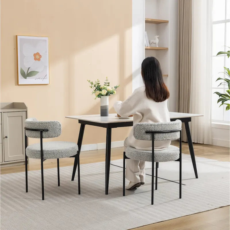 Chaises de salle à manger rondes modernes en bouclette Burbank de Roundhill Furniture, lot de 2