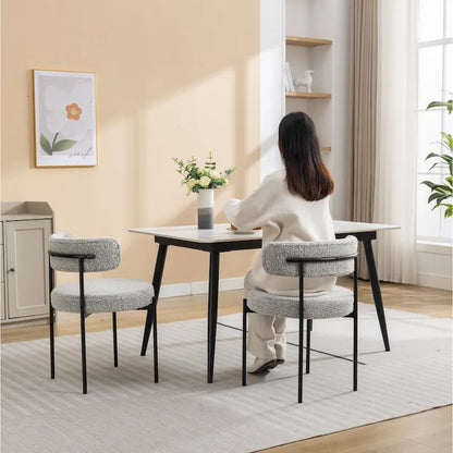 Chaises de salle à manger rondes modernes en bouclette Burbank de Roundhill Furniture, lot de 2