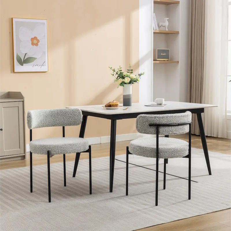 Chaises de salle à manger rondes modernes en bouclette Burbank de Roundhill Furniture, lot de 2