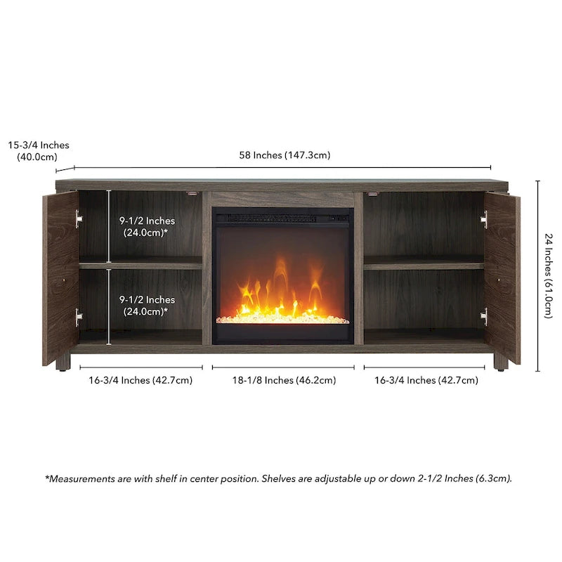 Meuble TV Juniper 58 avec insert de cheminée en cristal