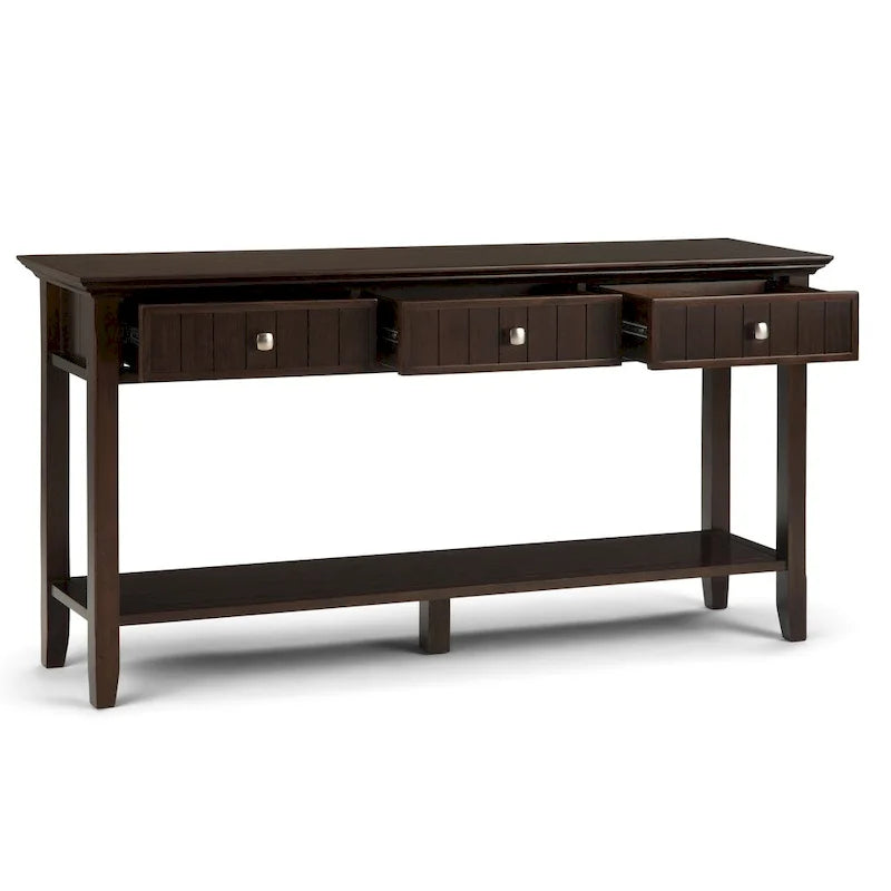 Console/table basse large en bois massif WYNDENHALL Normandy, style transitionnel, 152 cm (60 po) de large - 152 x 41 x 76 cm (60 x 16 x 30 po)