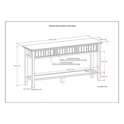 Console/table basse large en bois massif WYNDENHALL Normandy, style transitionnel, 152 cm (60 po) de large - 152 x 41 x 76 cm (60 x 16 x 30 po)