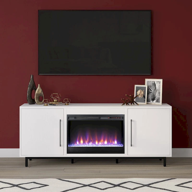 Julian Rectangular TV Stand with Crystal Fireplace for TV's up to 75