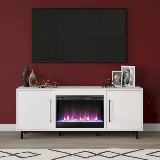 Julian Rectangular TV Stand with Crystal Fireplace for TV's up to 75