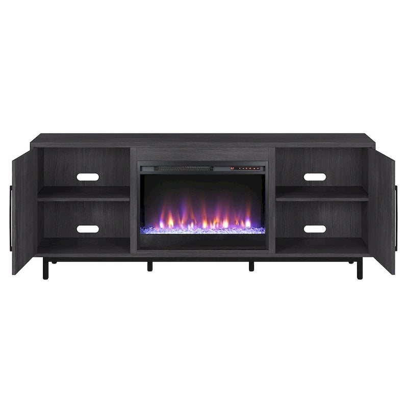 Meuble TV rectangulaire Julian avec cheminée en cristal pour téléviseurs jusqu'à 75 pouces