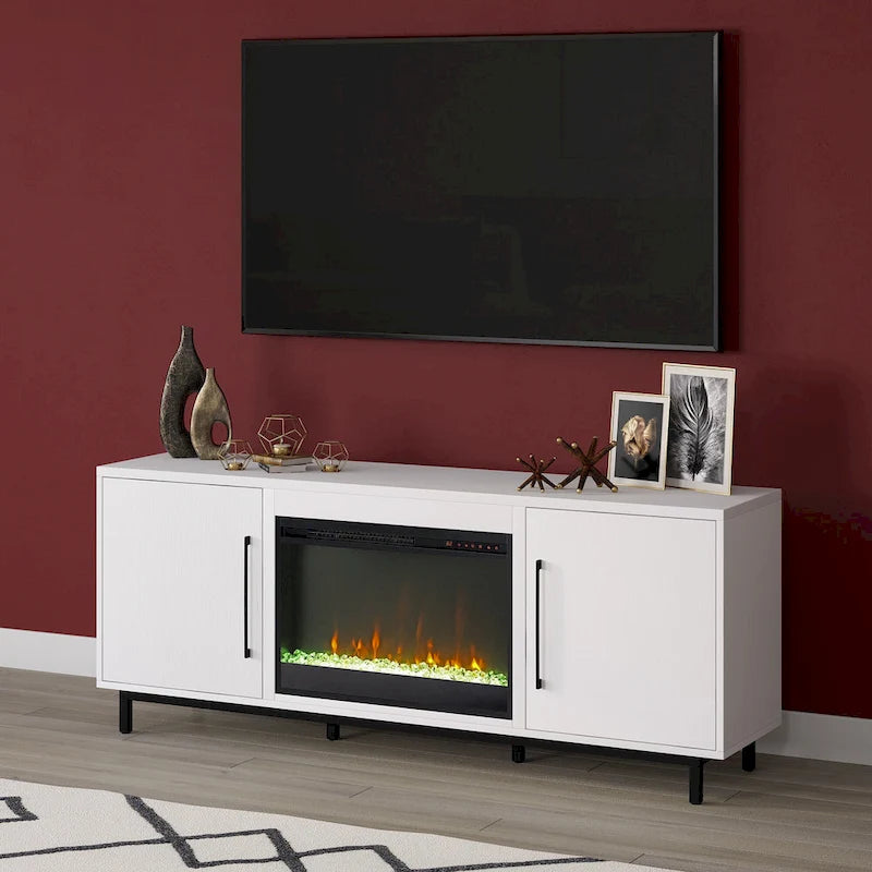 Meuble TV rectangulaire Julian avec cheminée en cristal pour téléviseurs jusqu'à 75 pouces