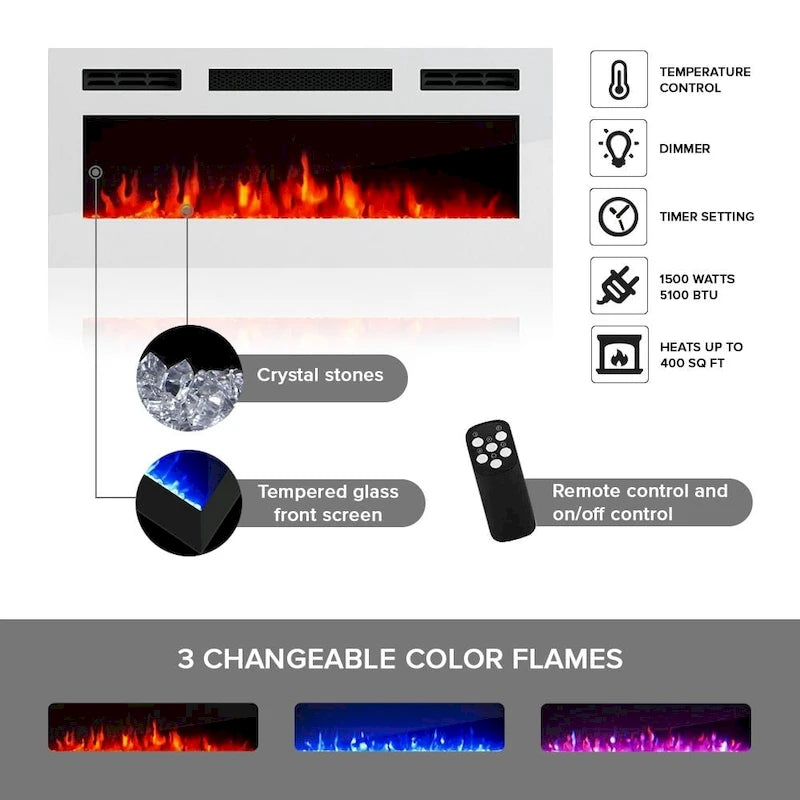 Cheminée électrique murale Luxe WH-EF, meuble TV moderne de 72 pouces