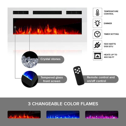Cheminée électrique murale Luxe WH-EF, meuble TV moderne de 72 pouces