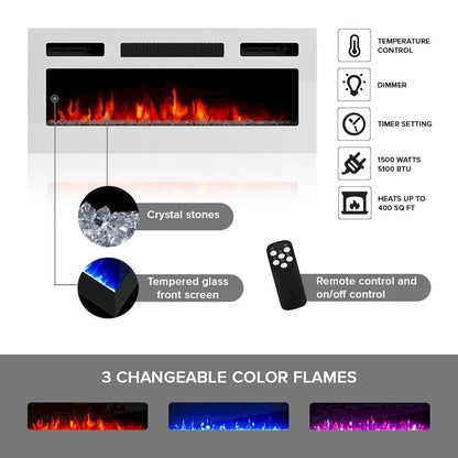 Cheminée électrique murale Luxe WH-EF, meuble TV moderne de 72 pouces
