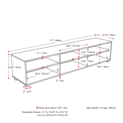 Meuble TV moderne et discret de style Hollywood, pour téléviseurs jusqu'à 85 pouces.