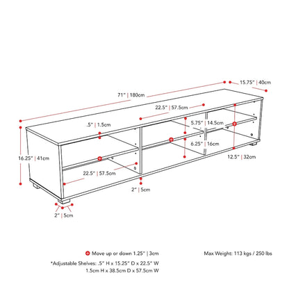 Meuble TV moderne et discret de style Hollywood, pour téléviseurs jusqu'à 85 pouces.