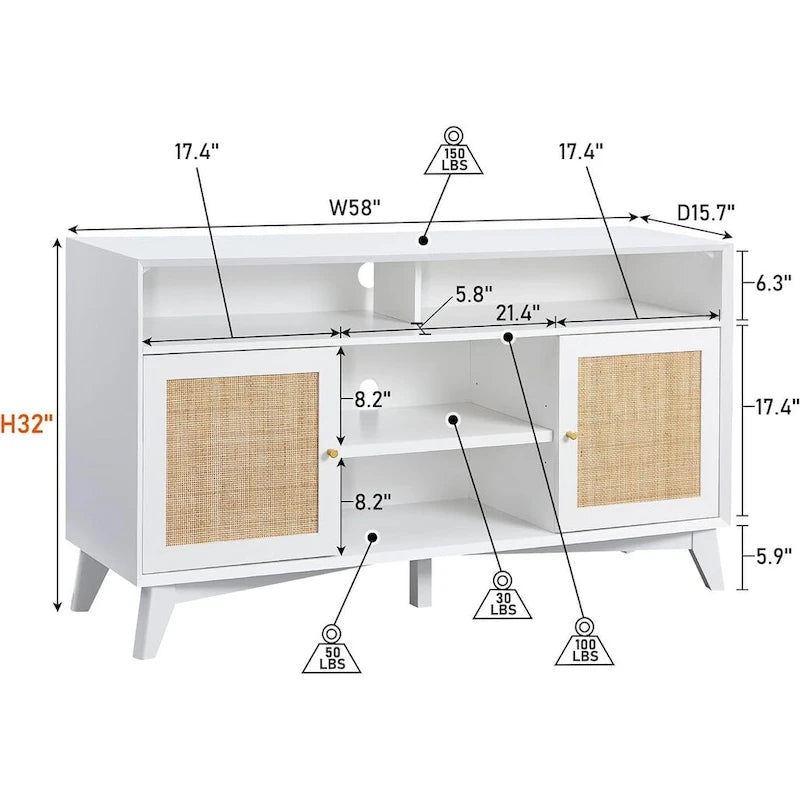Meuble TV moderne du milieu du siècle, meuble TV haut, console TV