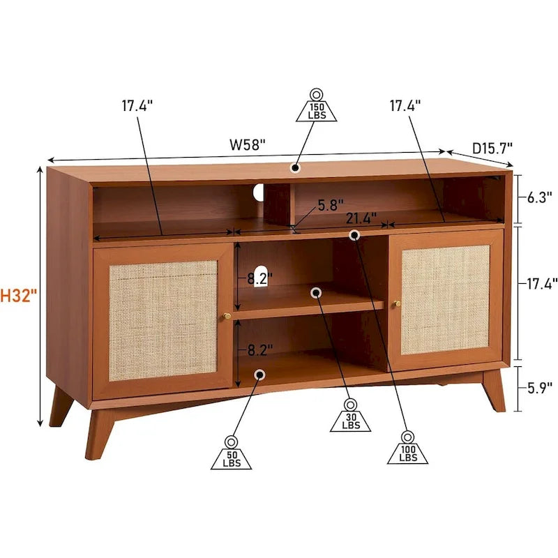 Meuble TV moderne du milieu du siècle, meuble TV haut, console TV