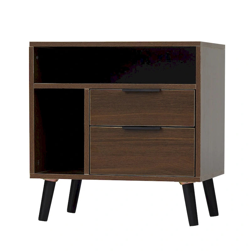 Table de chevet rustique marron Kinbor, table de nuit à 2 tiroirs avec étagère de rangement, table d'appoint pour chambre à coucher ou salon (lot de 2)