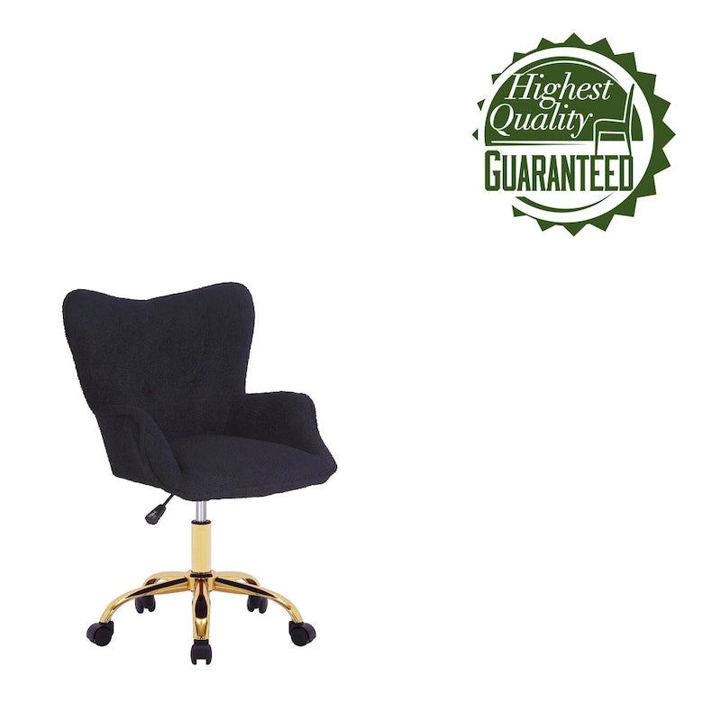 Fauteuil de bureau pivotant Tyra de Porthos Home, tissu Teddy, pieds chromés dorés