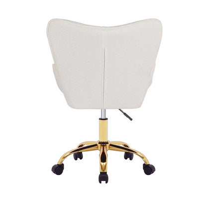 Fauteuil de bureau pivotant Tyra de Porthos Home, tissu Teddy, pieds chromés dorés