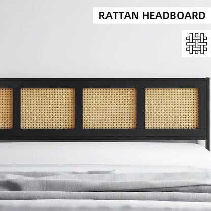 Cadre de lit avec tête et pied de lit en rotin