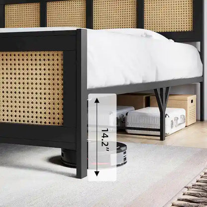 Cadre de lit avec tête et pied de lit en rotin