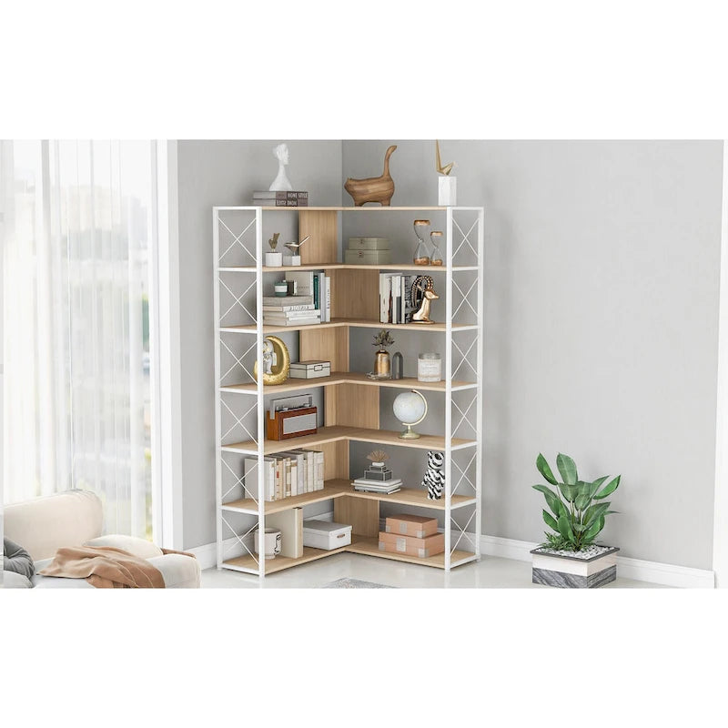 Bibliothèque d'angle en forme de L à 7 niveaux