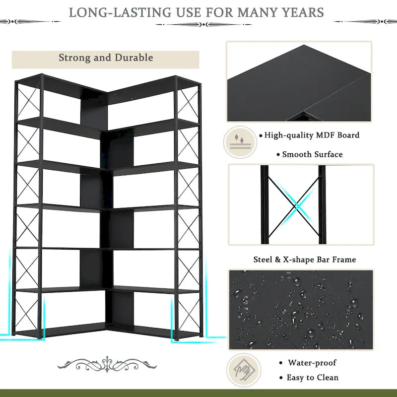 Bibliothèque d'angle en forme de L à 7 niveaux