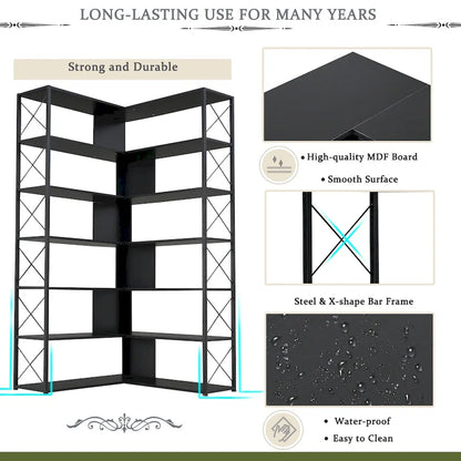Bibliothèque d'angle en forme de L à 7 niveaux