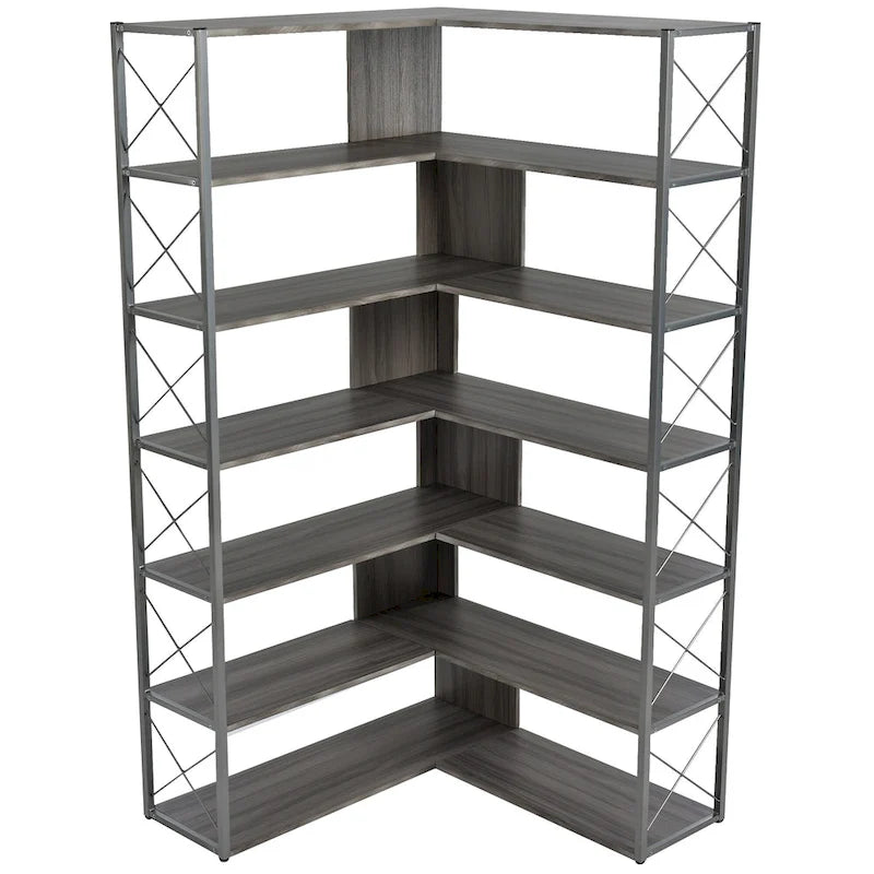 Bibliothèque d'angle en forme de L à 7 niveaux