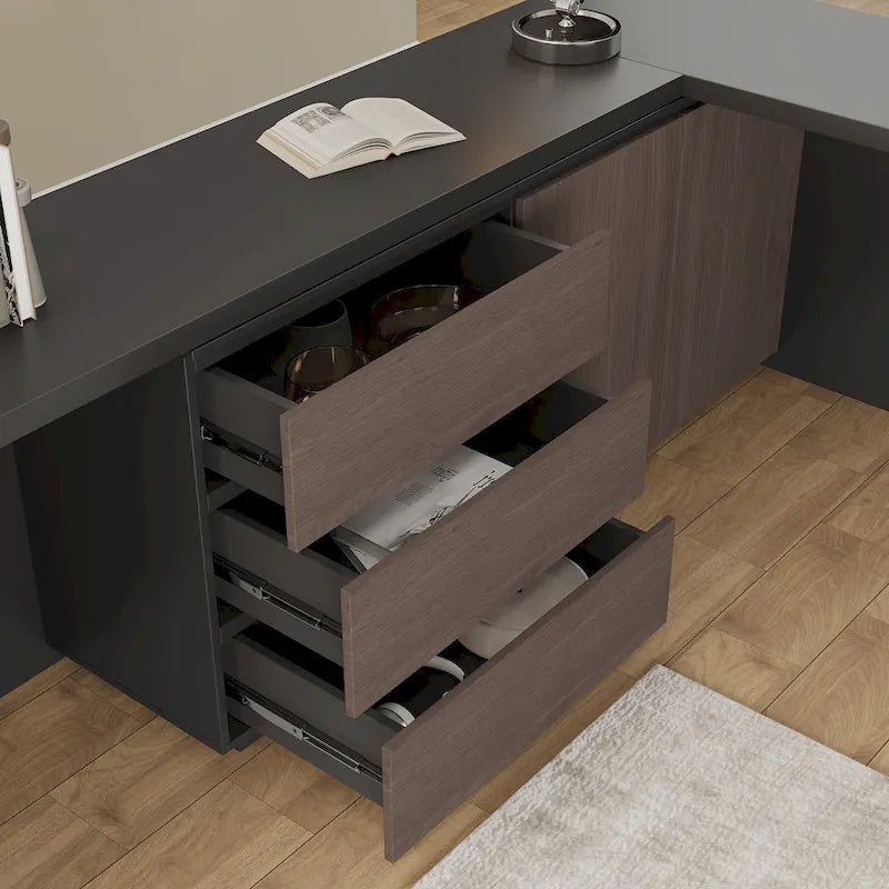 Bureau extensible extra large et moderne avec commode à tiroirs pour le rangement
